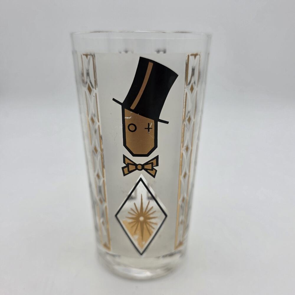 Vintage 1940s Glenshaw Winking Man High Hat Bar Set Highball Glass
